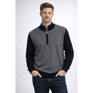 Mark Shale Sweater Mens L Gray Black Herringbone Cashmere Elevated Minimalist